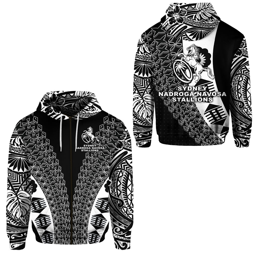 Fiji Rugby Zip Hoodie Sydney Nadroga Navosa Stallions Tapa Vibes NO.1 LT8 Unisex Black - Polynesian Pride