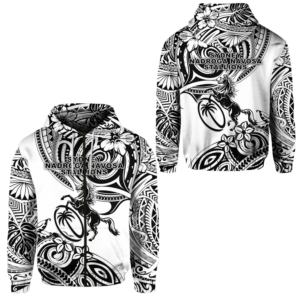 Fiji Rugby Zip Hoodie Sydney Nadroga Navosa Stallions Unique Vibes White LT8 Unisex White - Polynesian Pride