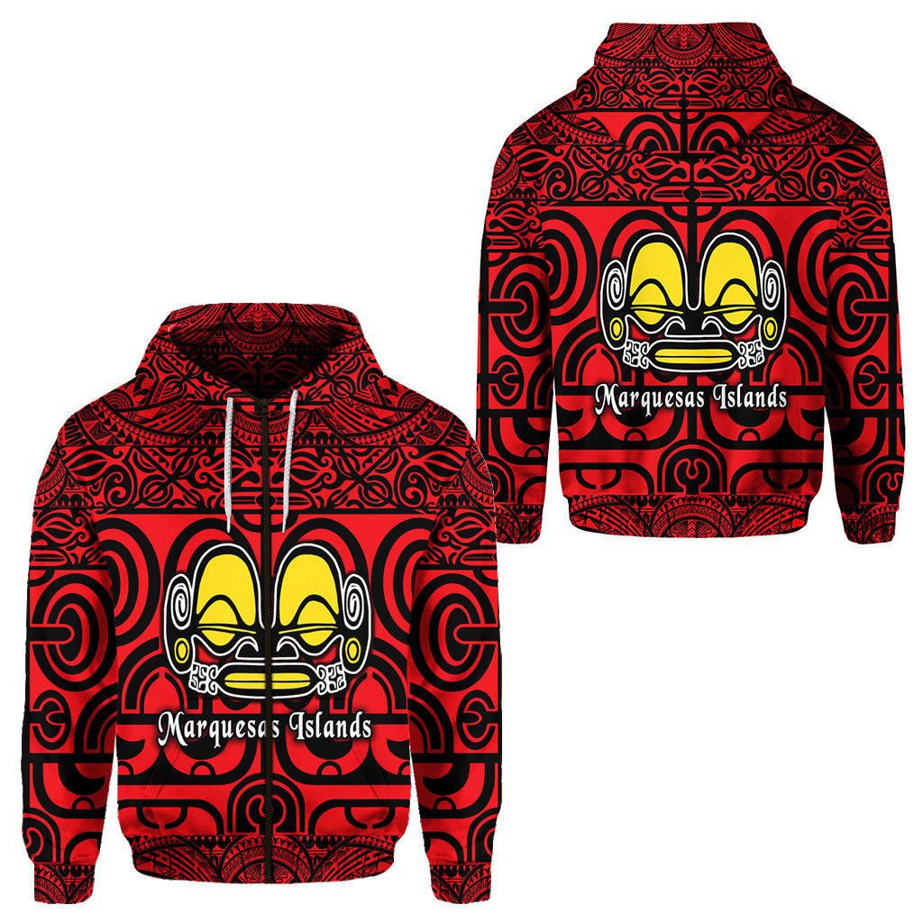 Marquesas Islands Zip Hoodie Marquesan Tattoo Simple Style Red LT8 - Polynesian Pride