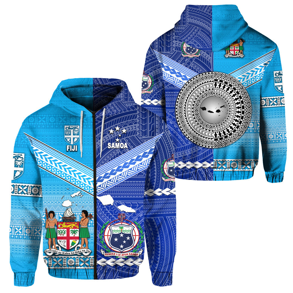 Fiji Samoa Zip Hoodie Together LT8 Unisex Blue - Polynesian Pride