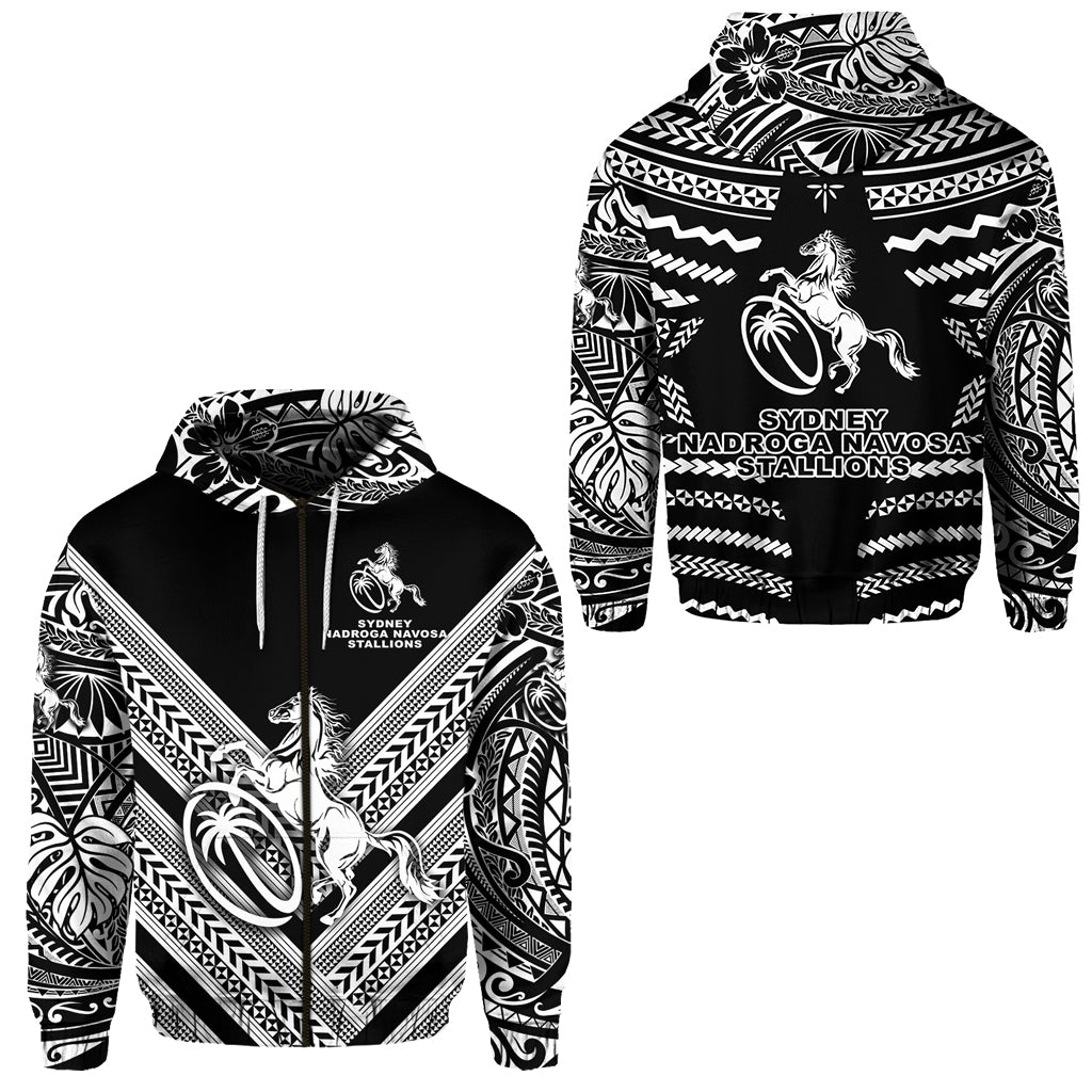 Fiji Rugby Zip Hoodie Sydney Nadroga Navosa Stallions Creative Style Black LT8 Unisex Black - Polynesian Pride