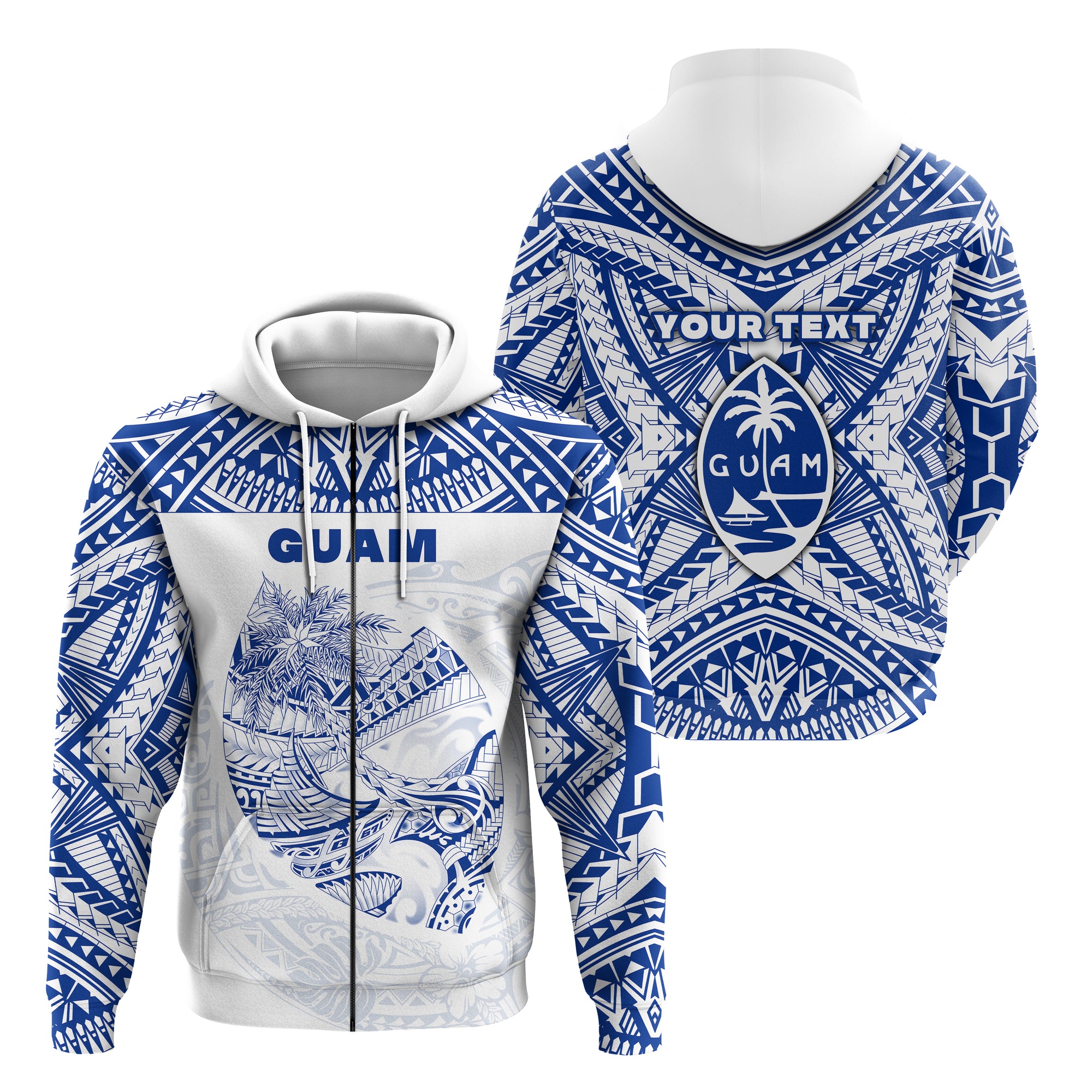 Custom Guam Rugby Zip Hoodie Polynesian Patterns Blue LT16 Unisex Blue - Polynesian Pride