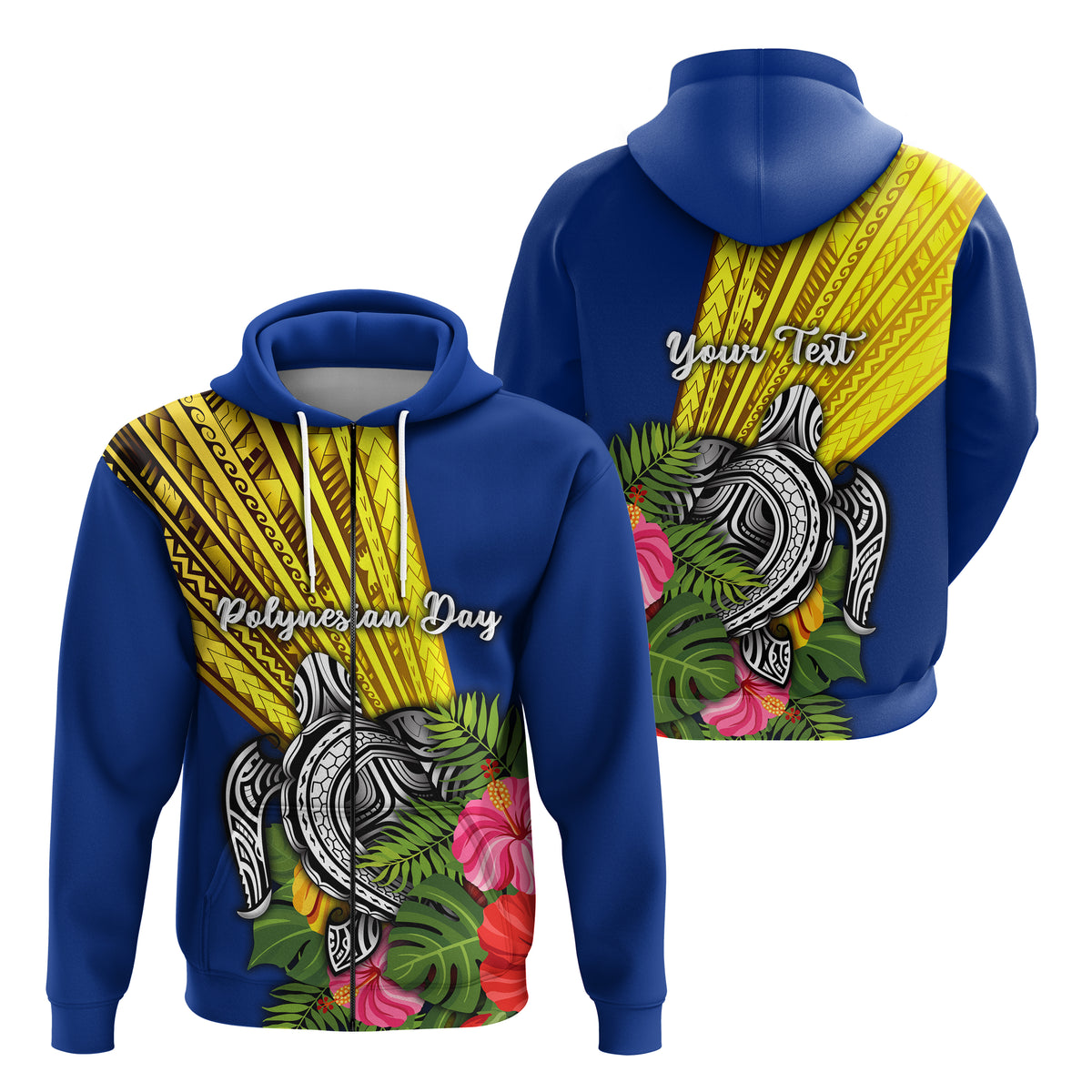 Custom Polynesian Day Zip Hoodie Sun Style LT16 Unisex Blue - Polynesian Pride