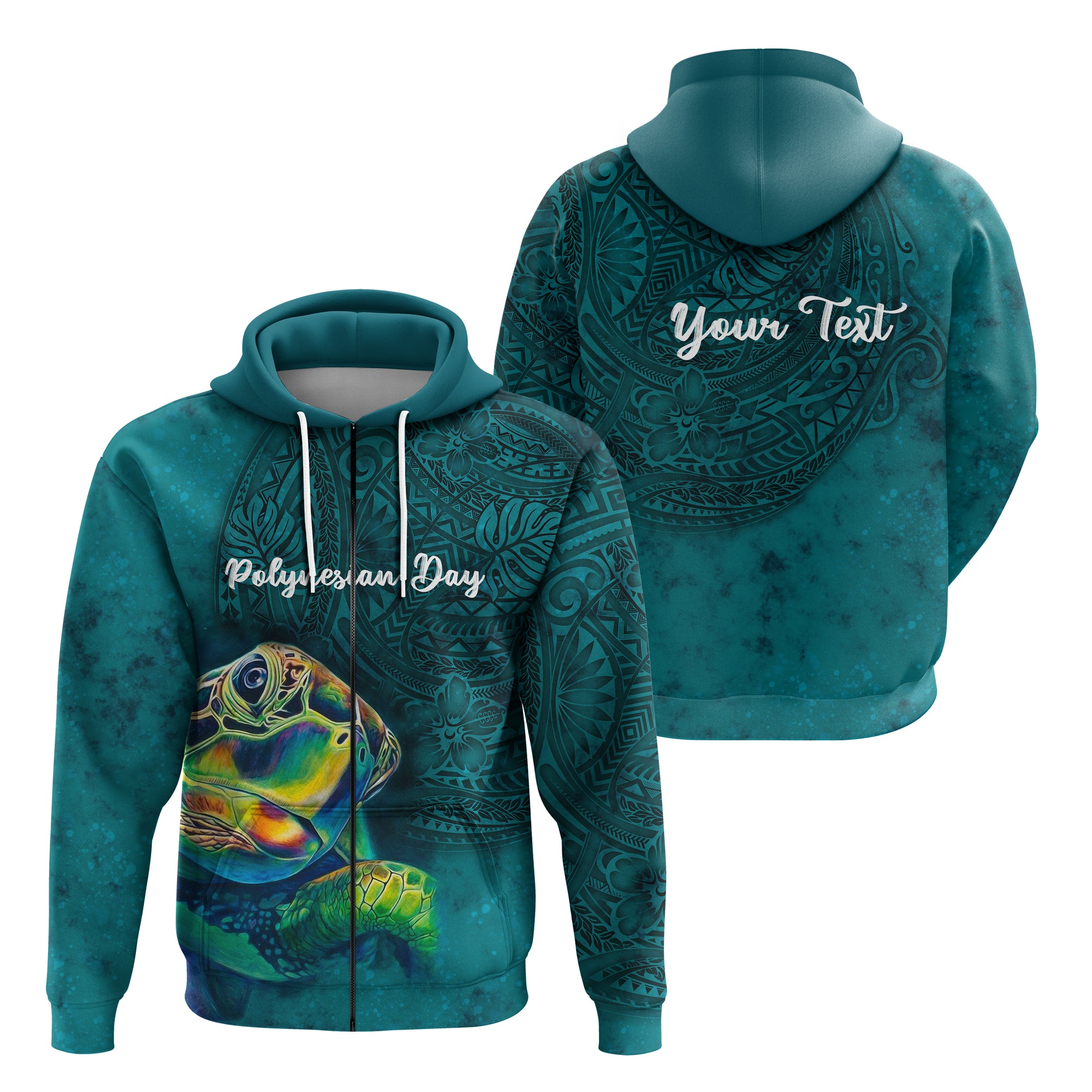 Custom Polynesian Day Zip Hoodie Ocean Style LT16 Unisex Blue - Polynesian Pride