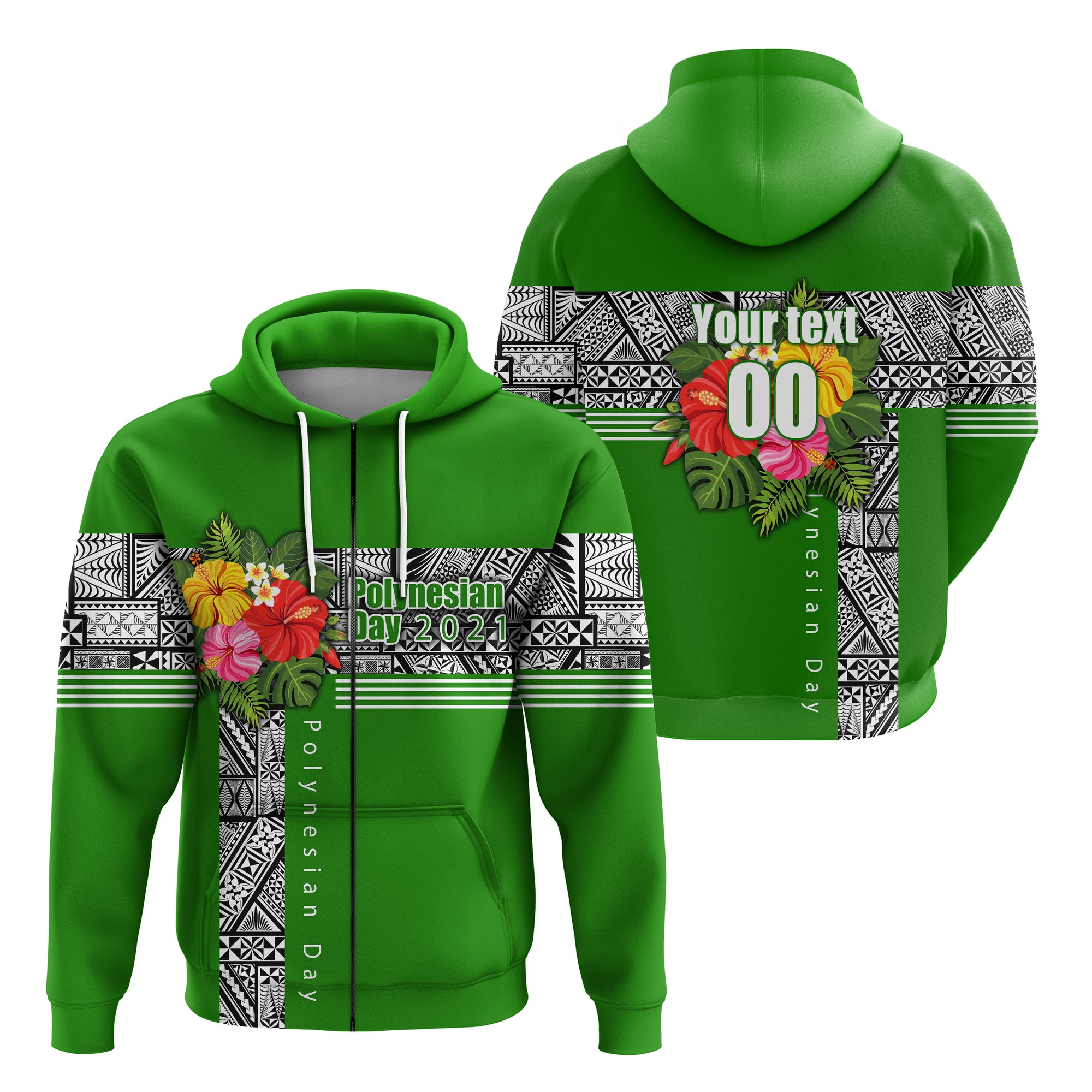 Custom Polynesian Day Zip Hoodie Simple Style LT16 Unisex Green - Polynesian Pride