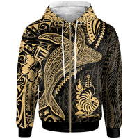 New Caledonia Zip up Hoodie Humpback Whale & Coat of Arms Gold Unisex Gold - Polynesian Pride