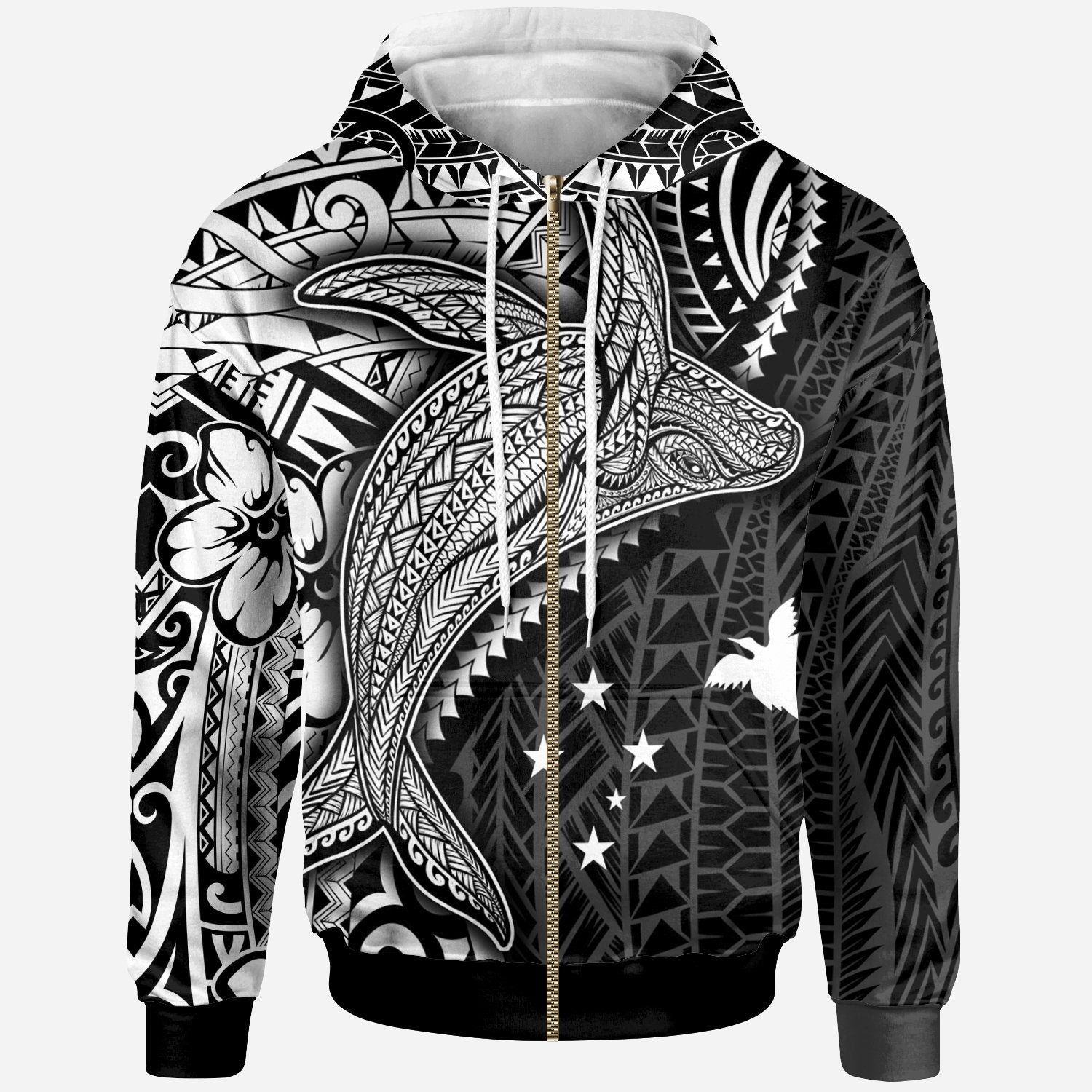 Papua New Guinea Zip up Hoodie Humpback Whale & Coat of Arms White Unisex White - Polynesian Pride