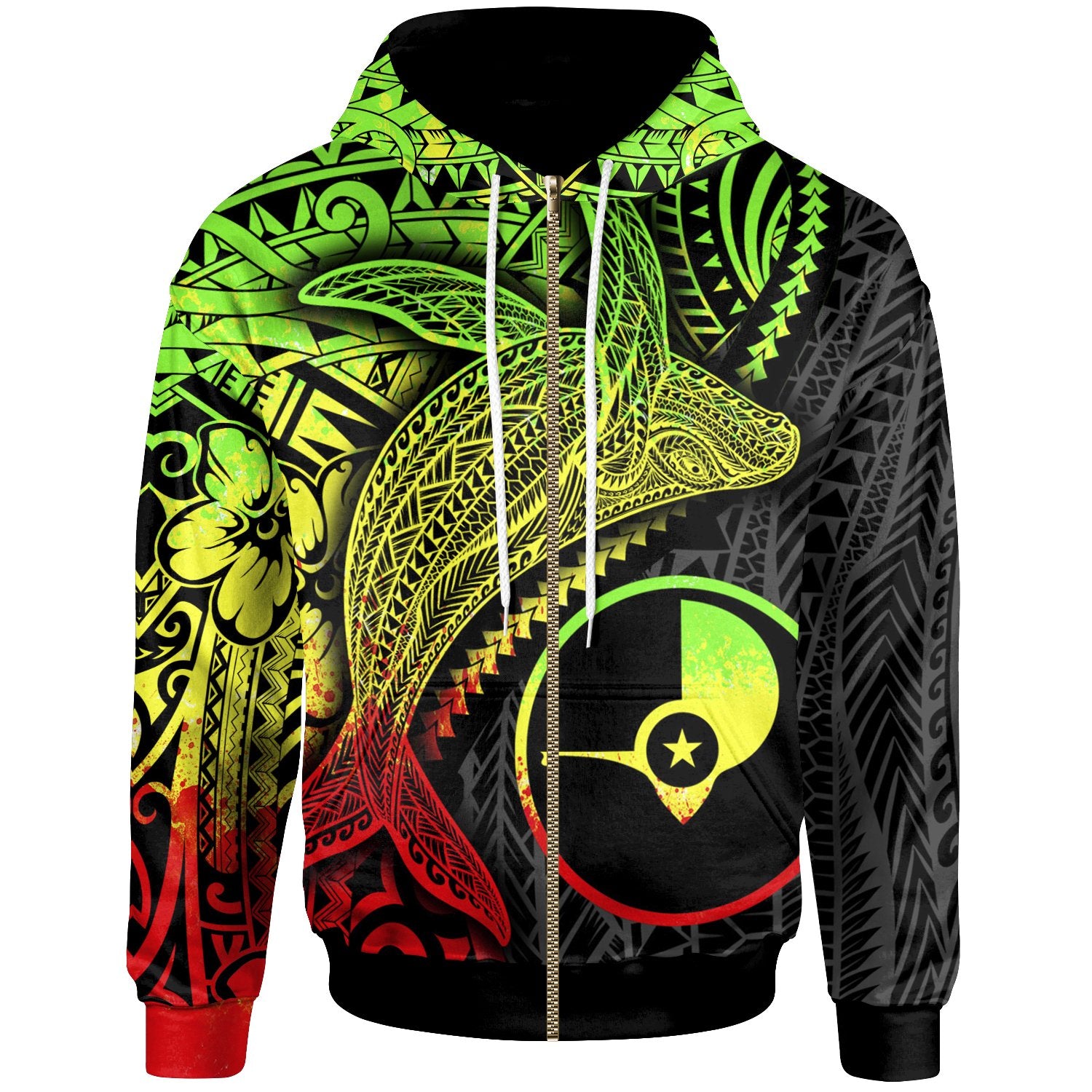 Yap Hoodie Humpback Whale & Coat of Arms Reggae Unisex Reggae - Polynesian Pride