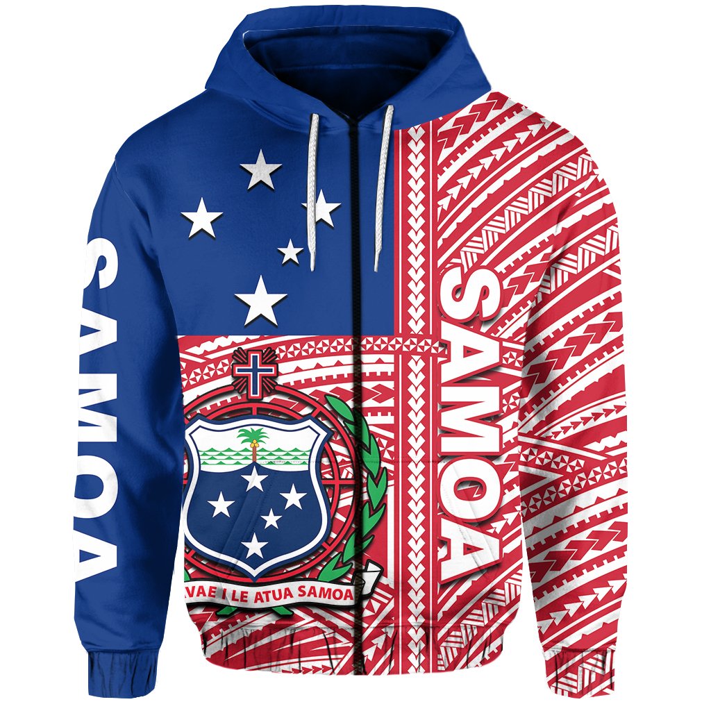 Samoa Flag Polynesian Zip Hoodie Unisex Red - Polynesian Pride