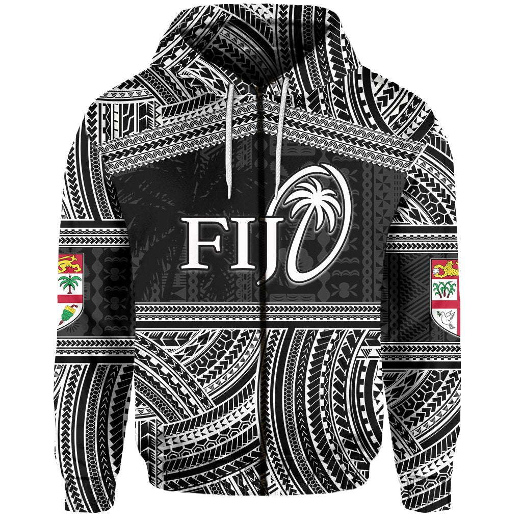 Custom Fiji Rugby Polynesian Patterns Zip Hoodie White Unisex White - Polynesian Pride