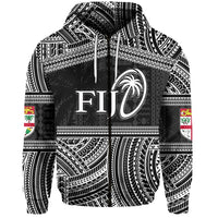 Custom Fiji Rugby Polynesian Patterns Zip Hoodie White Unisex White - Polynesian Pride
