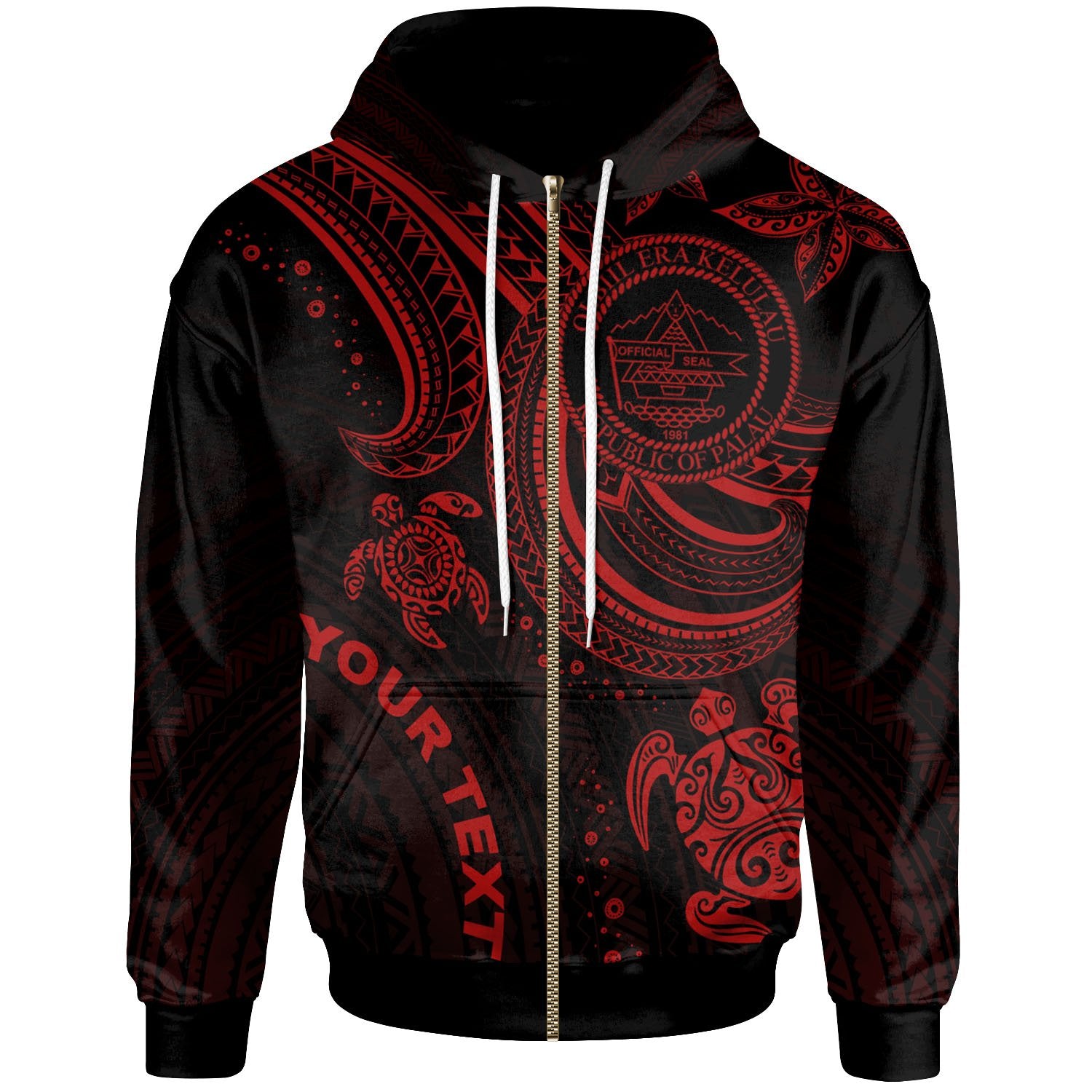 Palau Custom Zip up Hoodie Red Turtle Unisex Red - Polynesian Pride