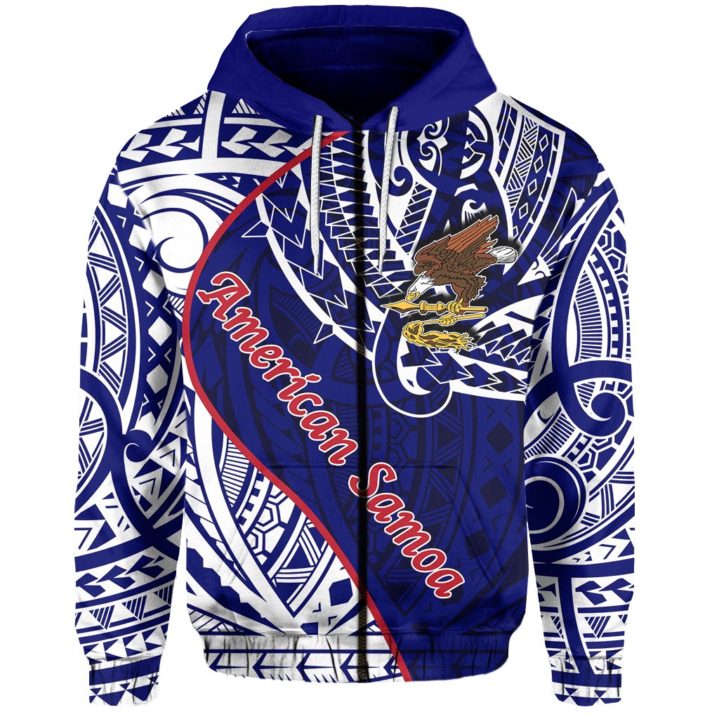 American Samoa Eagles In Heart Zip Hoodie Unisex Blue - Polynesian Pride