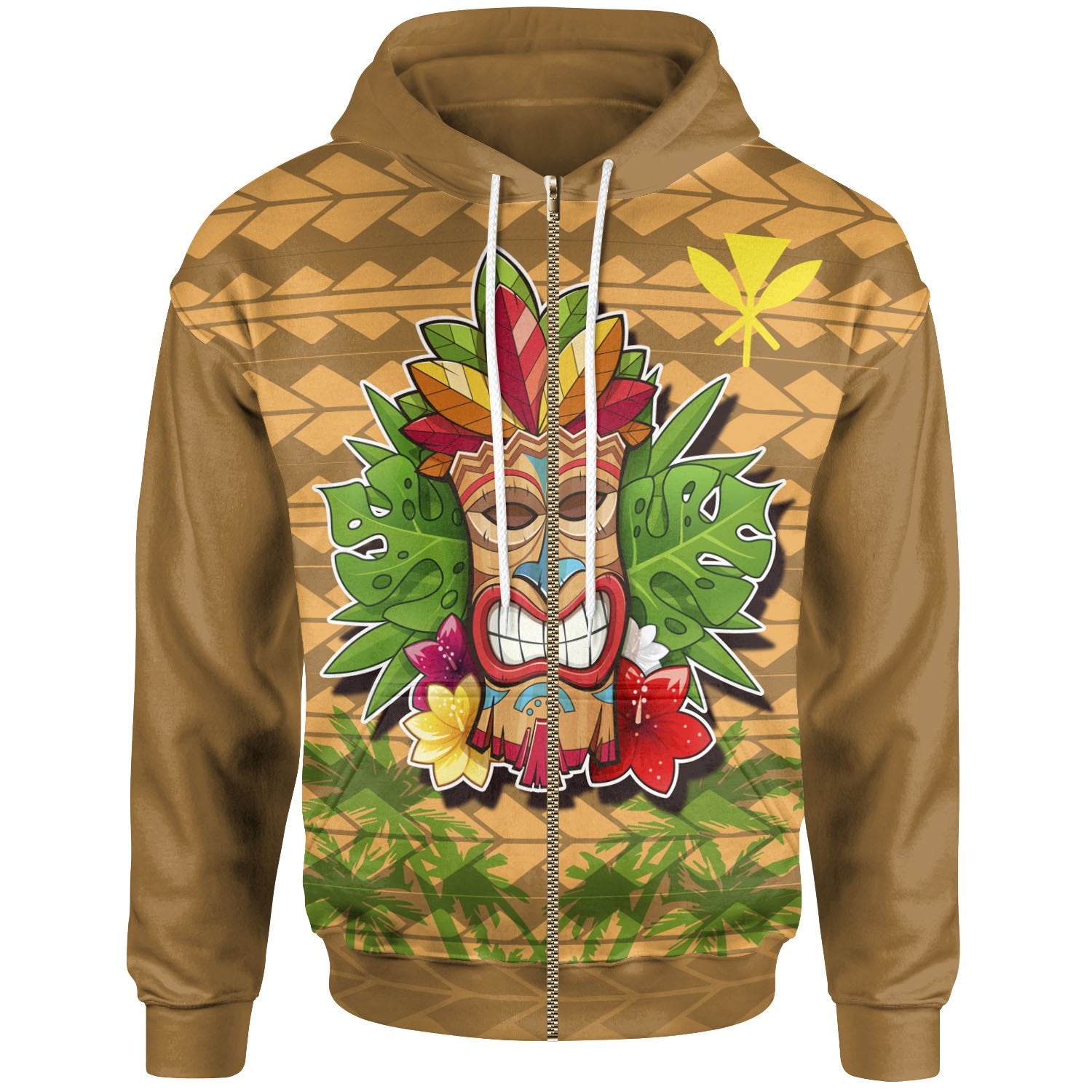 Hawaii Zip up Hoodie Hawaii Tiki Unisex Yellow - Polynesian Pride