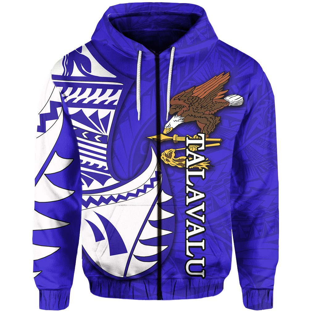 American Samoan Rugby Zip Hoodie Talavalu Unisex Blue - Polynesian Pride