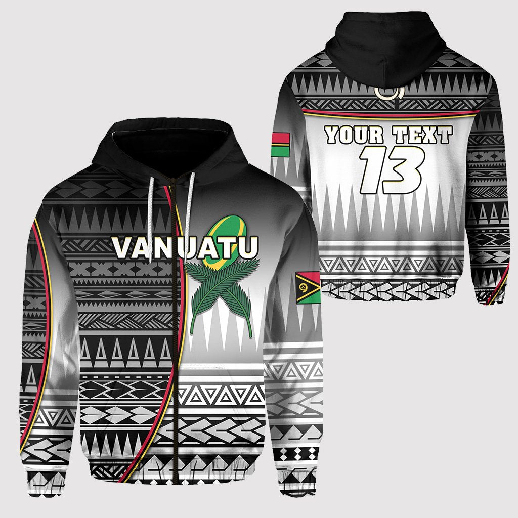 Custom Vanuatu Rugby Zip Hoodie Impressive Version Black Custom Text and Number Unisex Black - Polynesian Pride