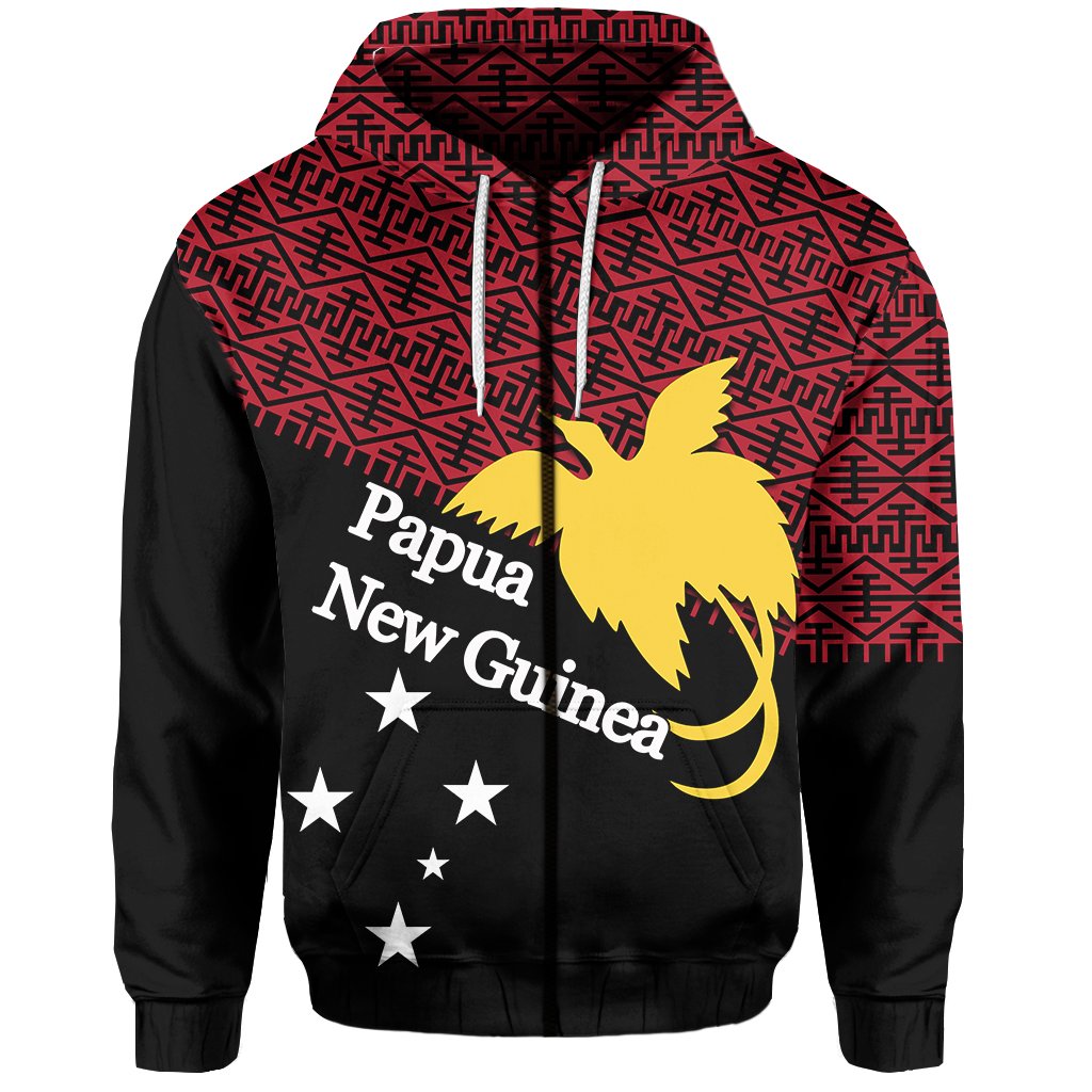 Papua New Guinea Zip Hoodie Patterns Unisex Red - Polynesian Pride