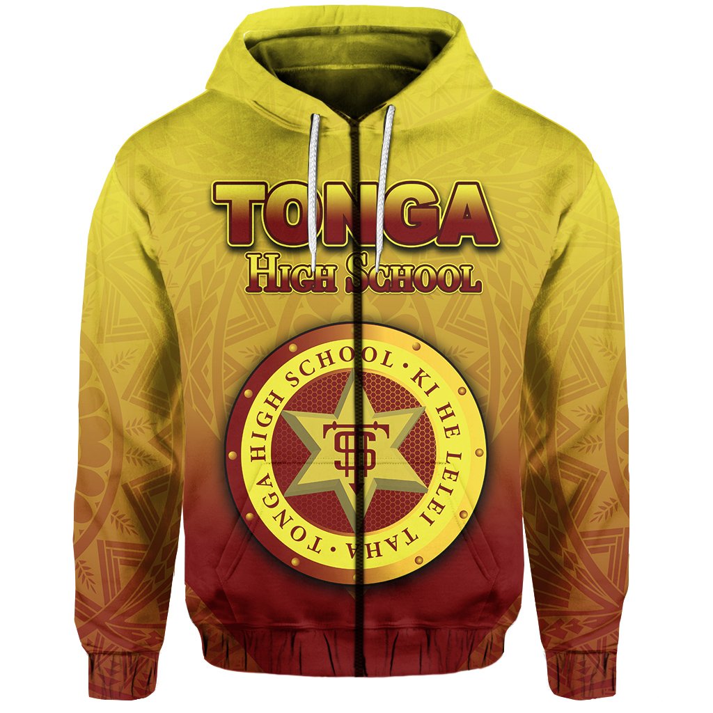 Custom Tonga High School Zip Hoodie Polynesian Style Unisex Yellow - Polynesian Pride