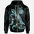 New Caledonia Polynesian Zip up Hoodie Turtle With Blooming Hibiscus Turquoise Unisex Turquoise - Polynesian Pride