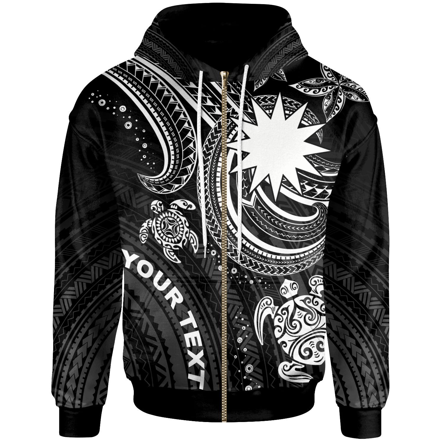 Nauru Custom Zip up Hoodie White Turtle Unisex White - Polynesian Pride