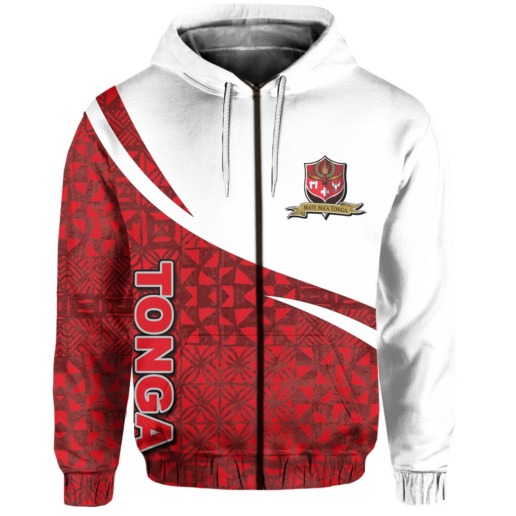 Mate Maa Tonga Rugby Zip Hoodie Polynesian Native Tapa Unisex Red - Polynesian Pride