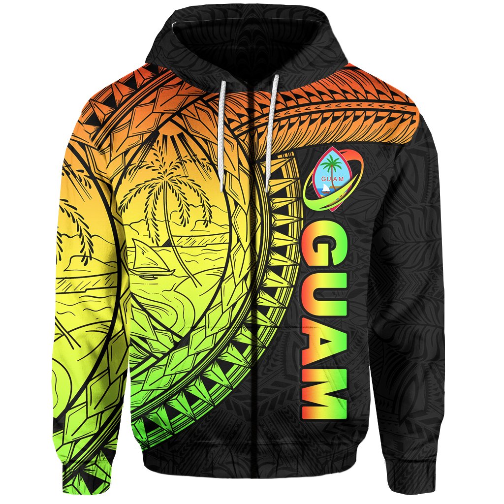 Guam Zip Hoodie Rugby Version Coat of Arms Polynesian Rasta Unisex Rasta - Polynesian Pride