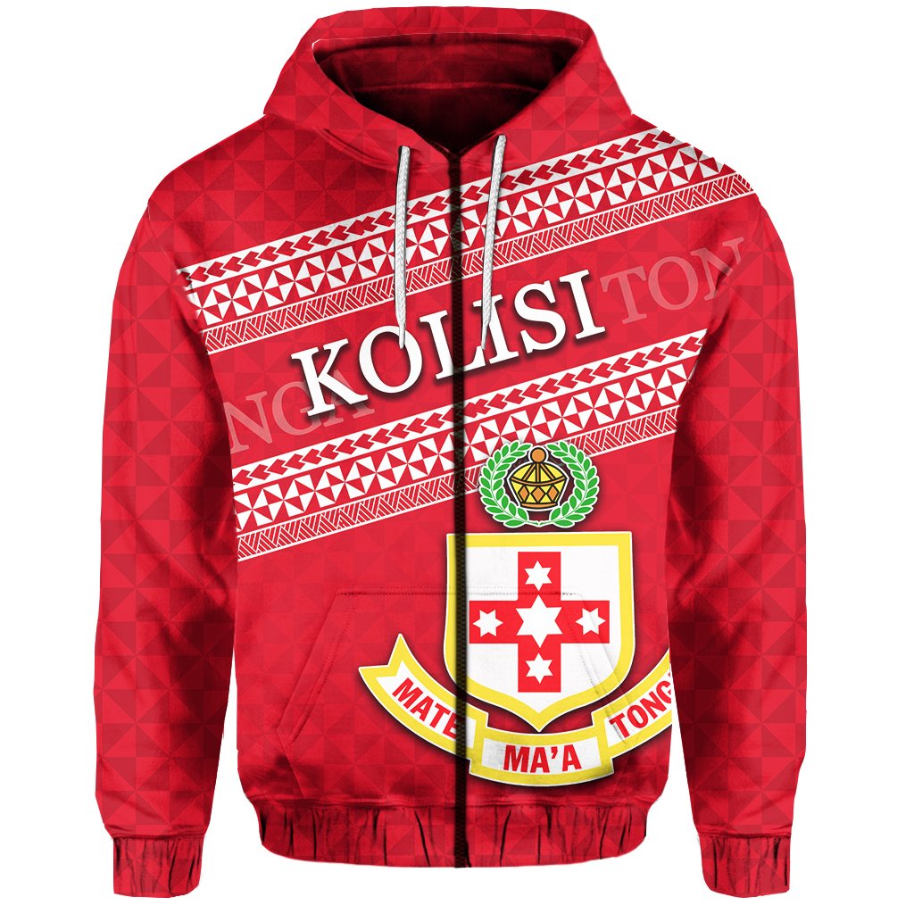 Custom Kolisi Tonga Zip Hoodie Simple Style Unisex Red - Polynesian Pride