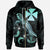 Wallis and Futuna Polynesian Zip up Hoodie Turtle With Blooming Hibiscus Turquoise Unisex Turquoise - Polynesian Pride