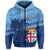 Fiji Rugby Makare and Tapa Patterns Zip Hoodie Blue Unisex Blue - Polynesian Pride