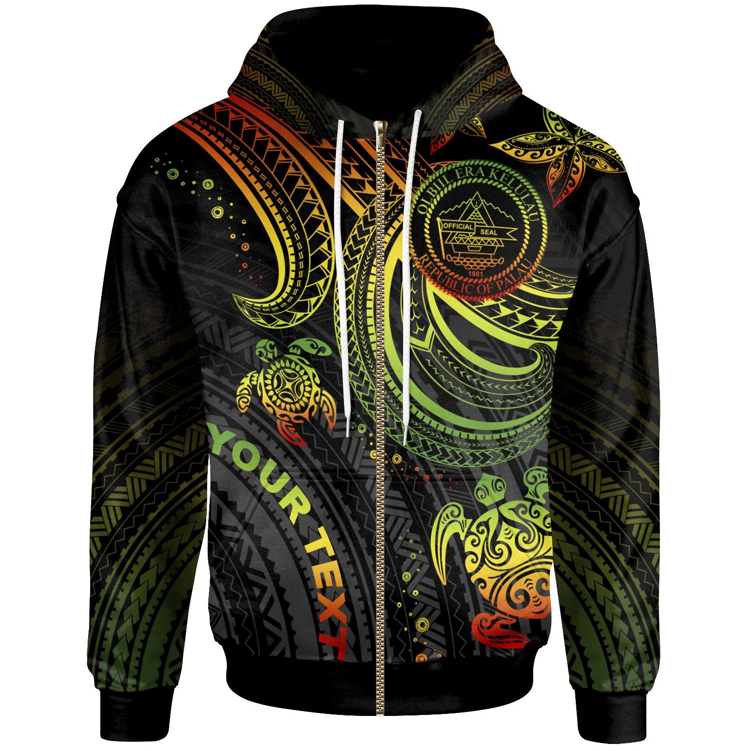 Palau Custom Zip up Hoodie Reggae Turtle Unisex Reggae - Polynesian Pride