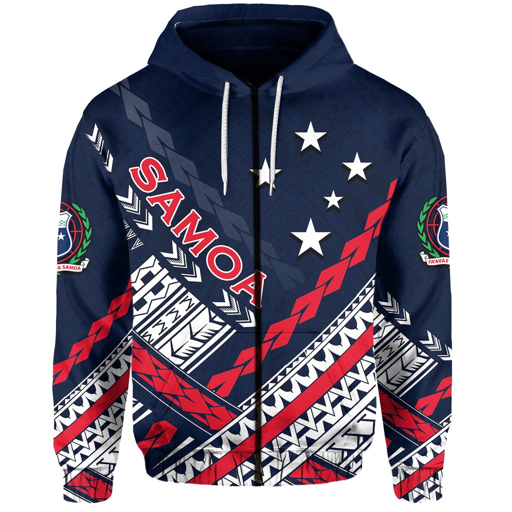 Vibe Hoodie Samoa Polynesian Zip Hoodie Unisex Blue - Polynesian Pride