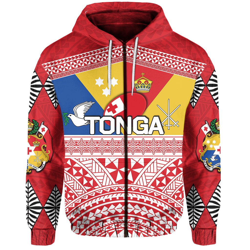 Tonga Rugby Zip Hoodie Special Coat of Arms Unisex Red - Polynesian Pride