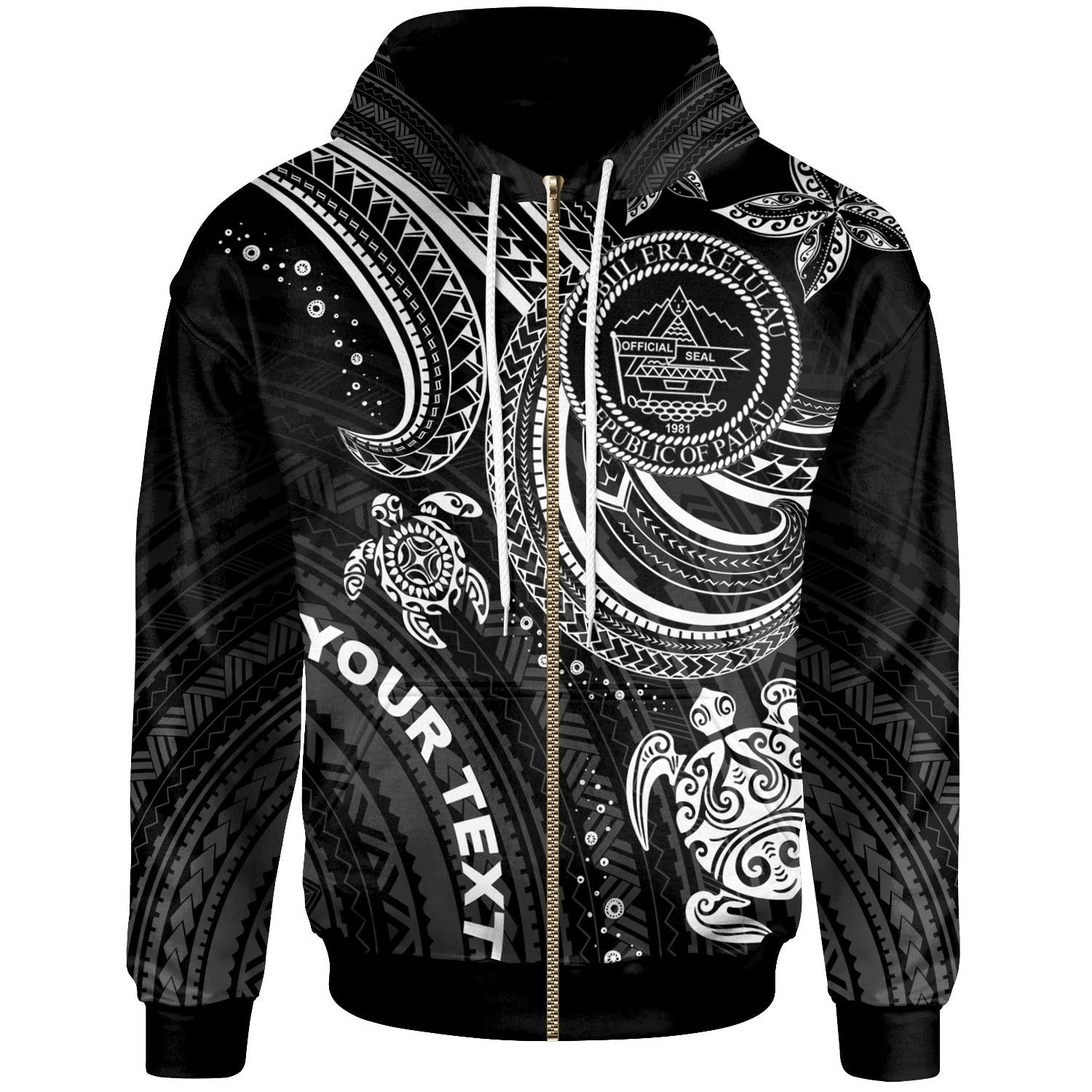 Palau Custom Zip up Hoodie White Turtle Unisex White - Polynesian Pride