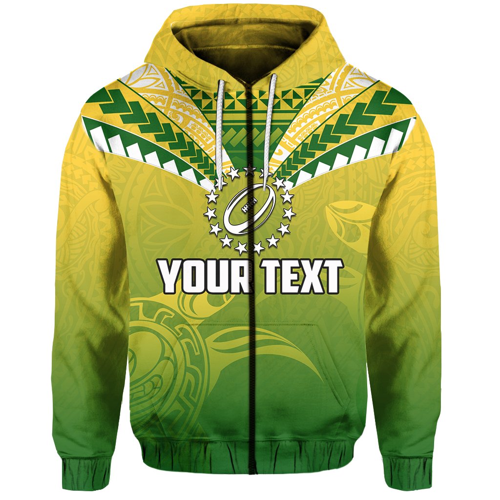 Custom Cook Islands Rugby Simple Polynesian Zip Hoodie Unisex Green - Polynesian Pride