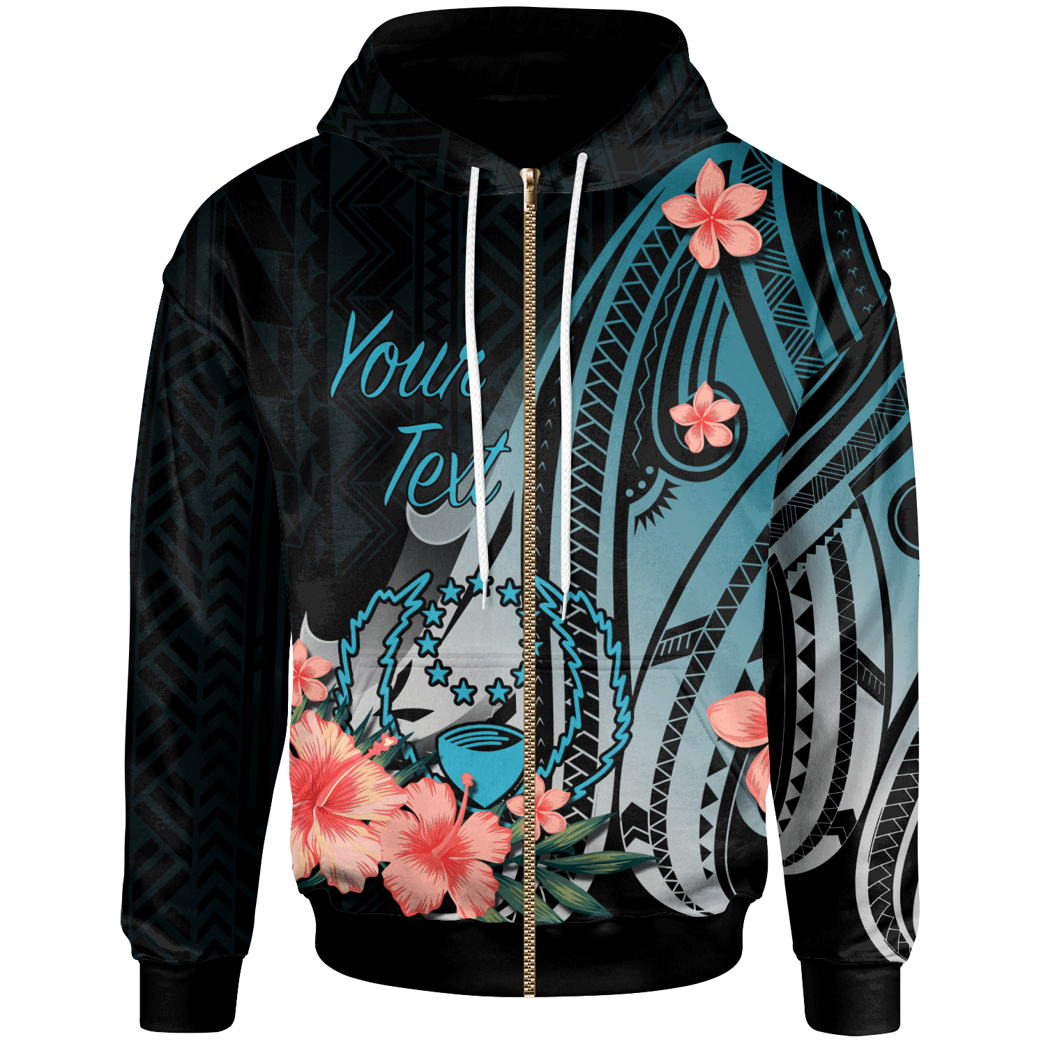 Pohnpei Custom Zip Hoodie Turquoise Polynesian Hibiscus Pattern Style Unisex Turquoise - Polynesian Pride