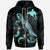 Papua New Guinea Polynesian Zip up Hoodie Turtle With Blooming Hibiscus Turquoise Unisex Turquoise - Polynesian Pride