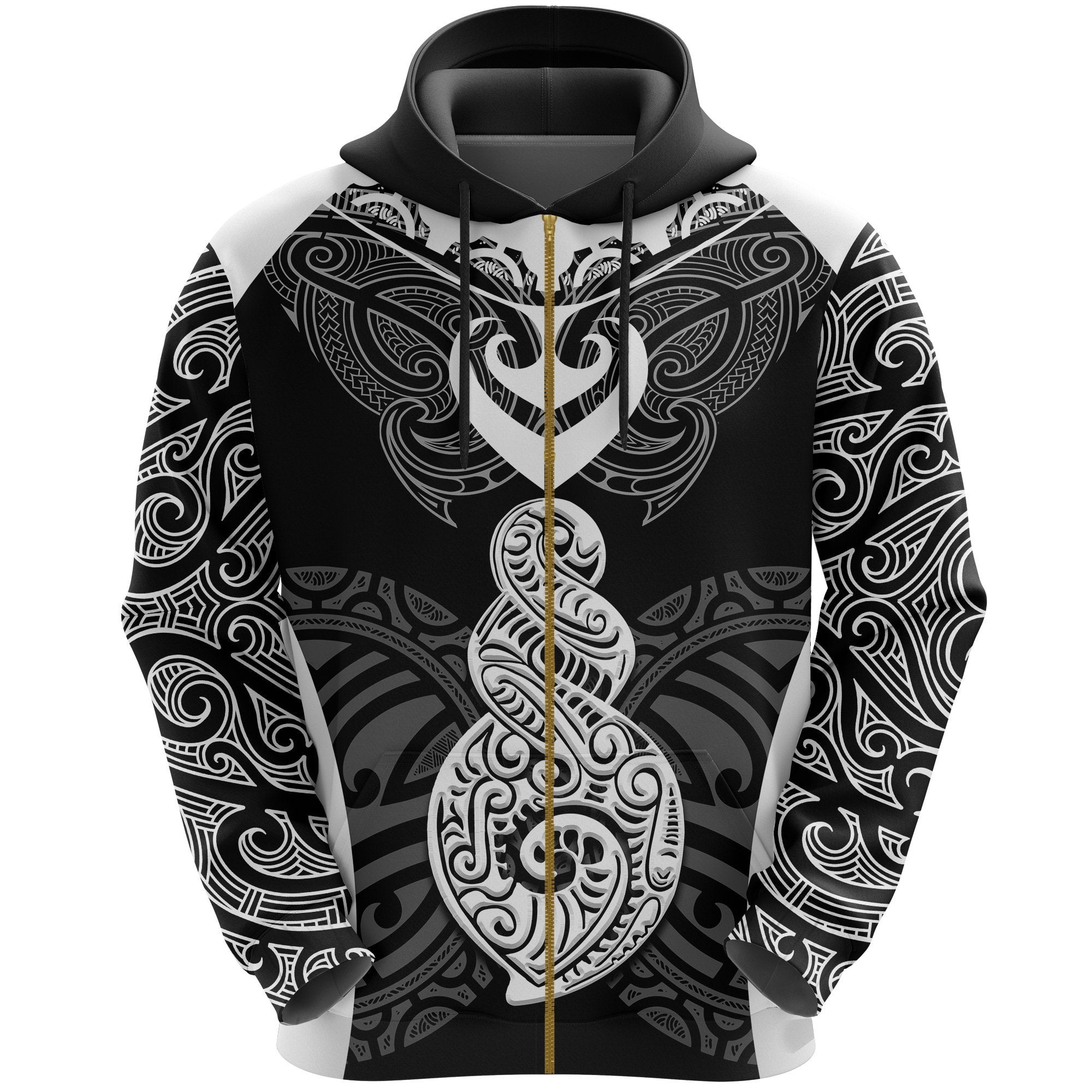 Maori Zip Hoodie Twist Tattoo Unisex Black - Polynesian Pride