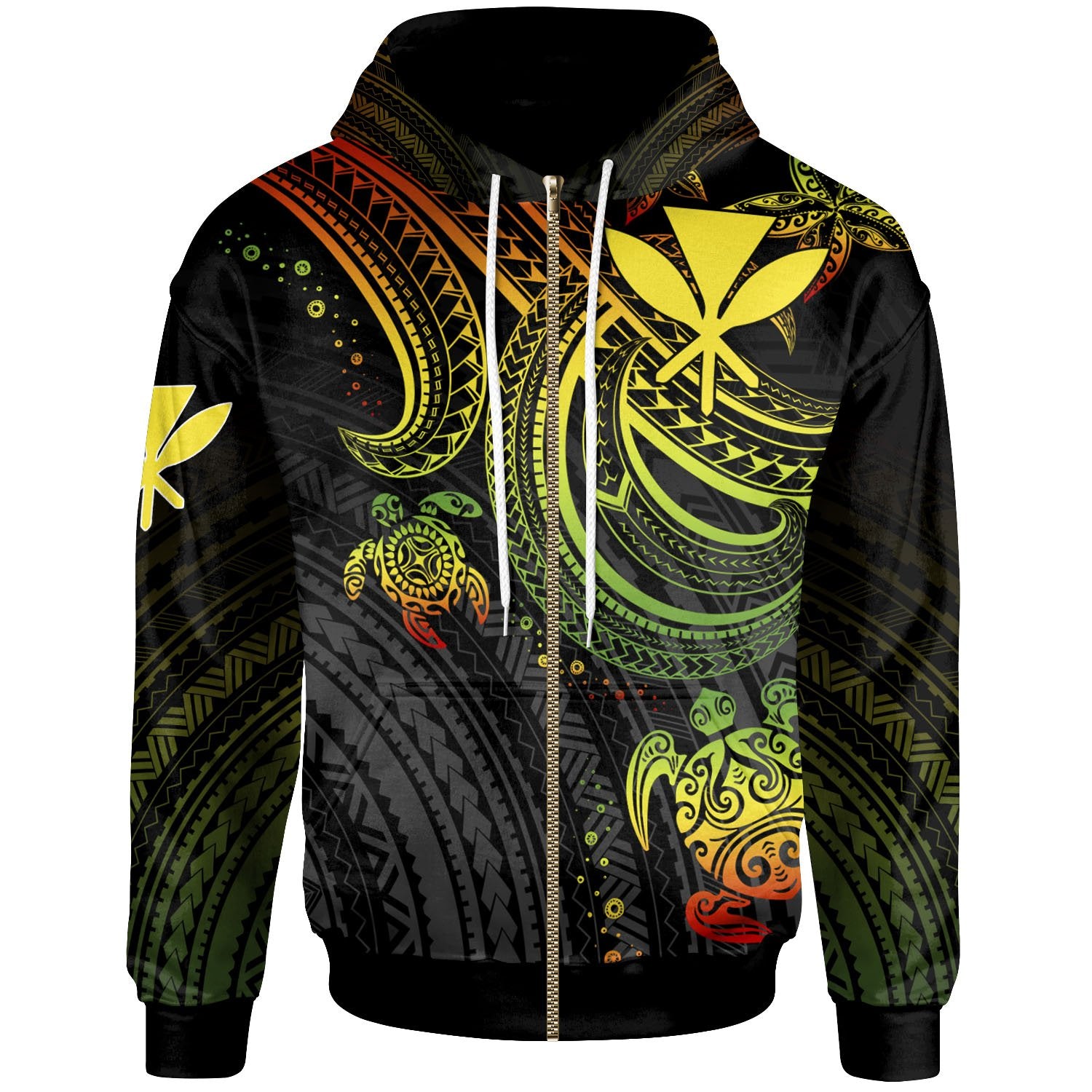 Hawaii Kanaka Zip up Hoodie Reggae Turtle Unisex Reggae - Polynesian Pride