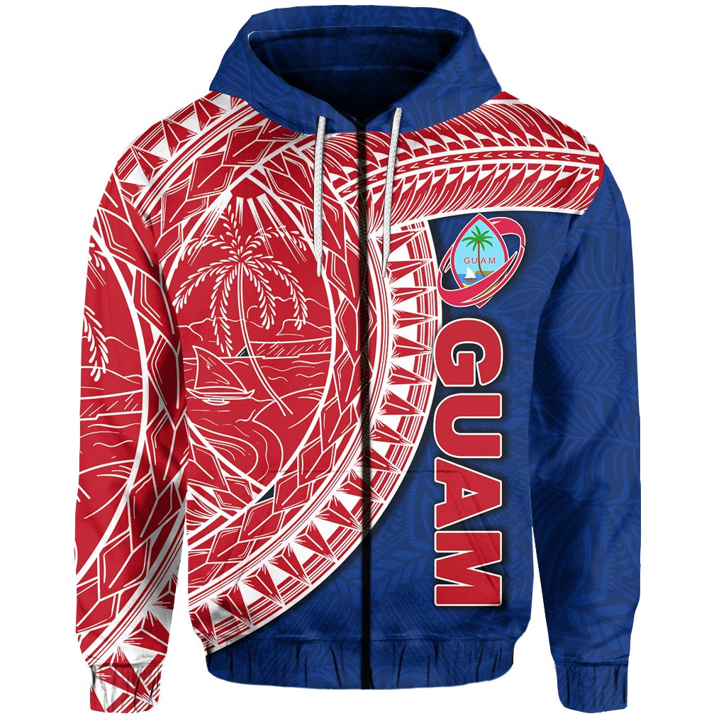 Guam Zip Hoodie Rugby Version Coat of Arms Polynesian Unisex Blue - Polynesian Pride