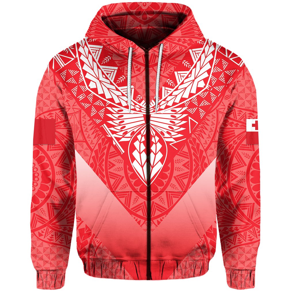 Mate Maa Tonga Rugby Zip Hoodie Polynesian Style Unisex Red - Polynesian Pride