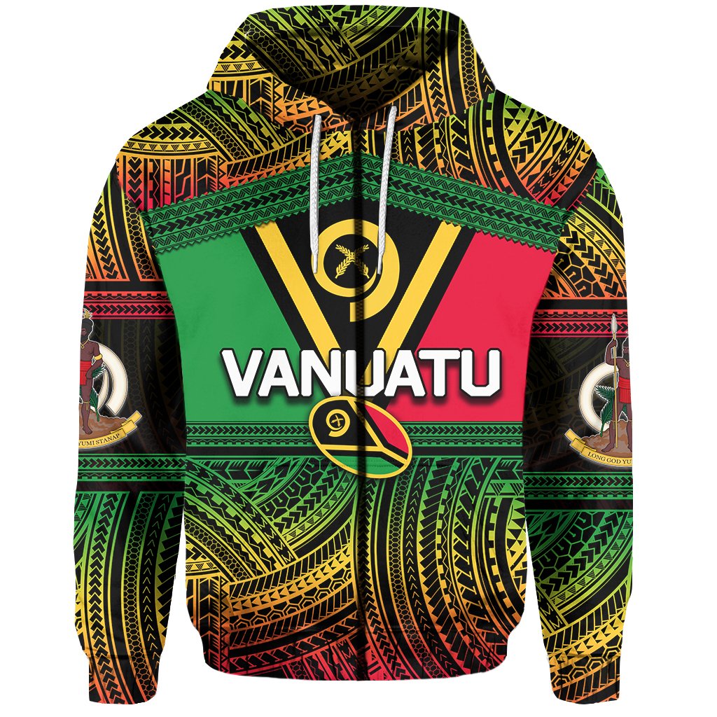 Vanuatu Zip Hoodie Rugby Polynesian Patterns Unisex Black - Polynesian Pride