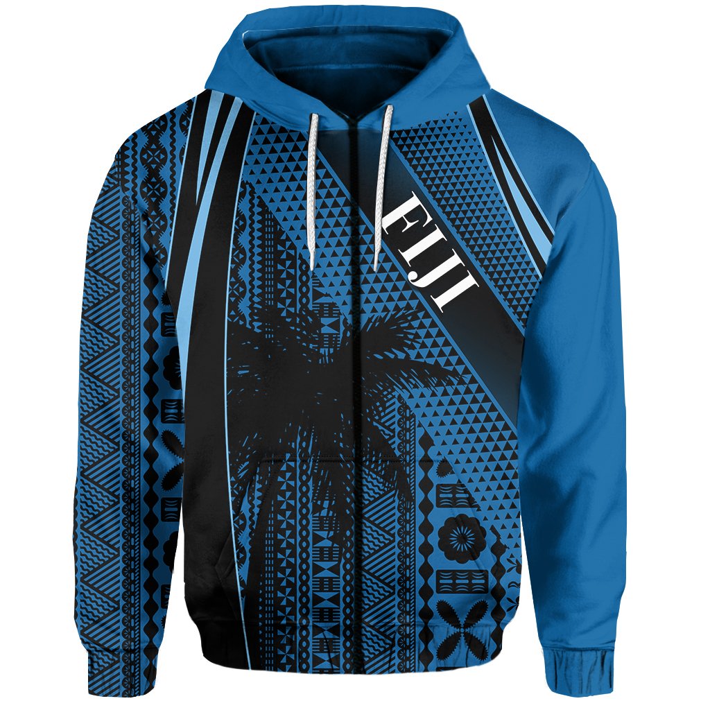 Fiji Zip Hoodie Special Style Tapa No.2 Unisex Blue - Polynesian Pride