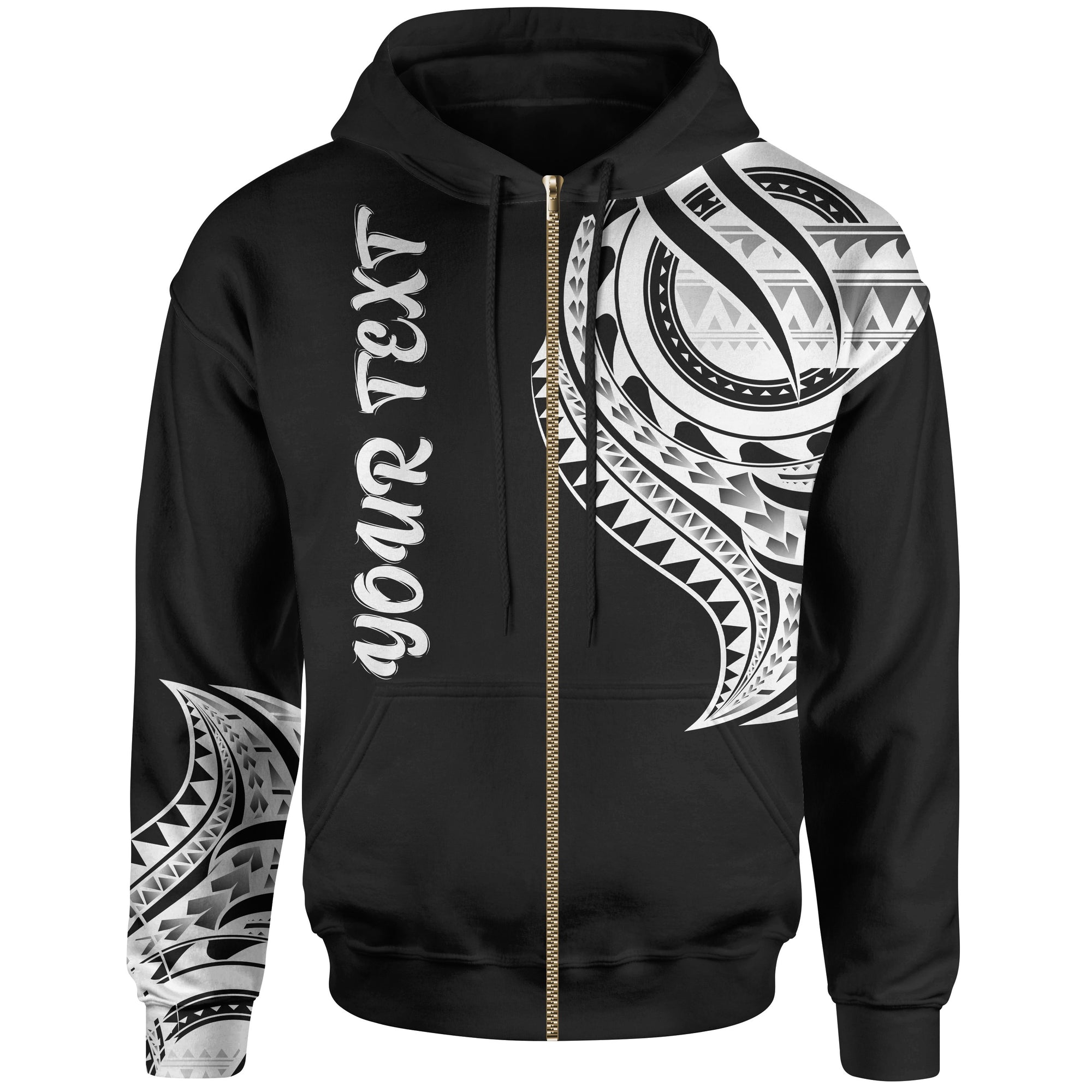 Tonga Custom Zip Hoodie Tonga Tatau White Patterns Unisex Black - Polynesian Pride