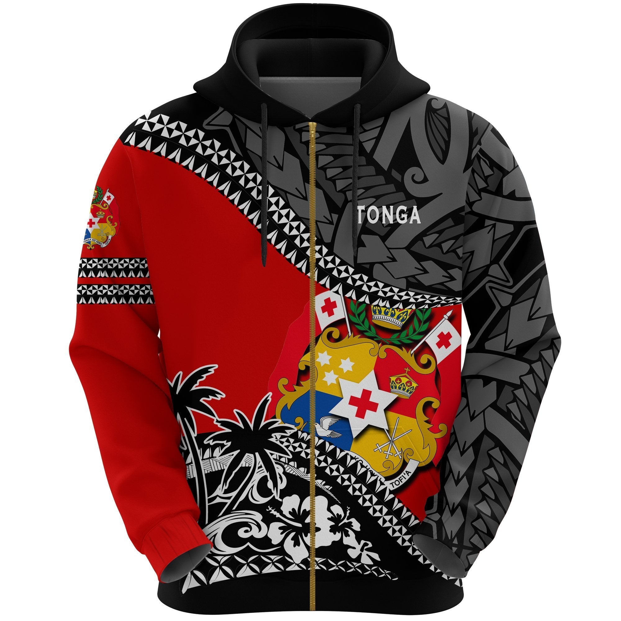 Tonga Zip Hoodie Polynesian Style Fall In The Wave K7 Unisex Red - Polynesian Pride