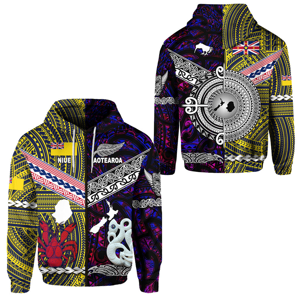 New Zealand Niue Zip Hoodie Maori and Polynesian Together Purple LT8 Unisex Yellow - Polynesian Pride