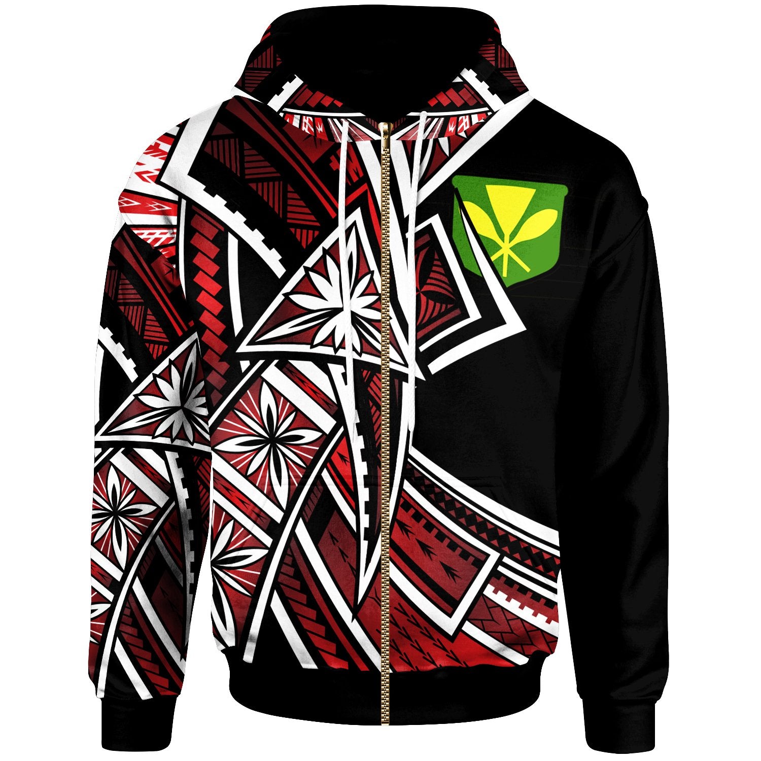 Hawaii Zip up Hoodie Tribal Flower Special Pattern Red Color Unisex Red - Polynesian Pride