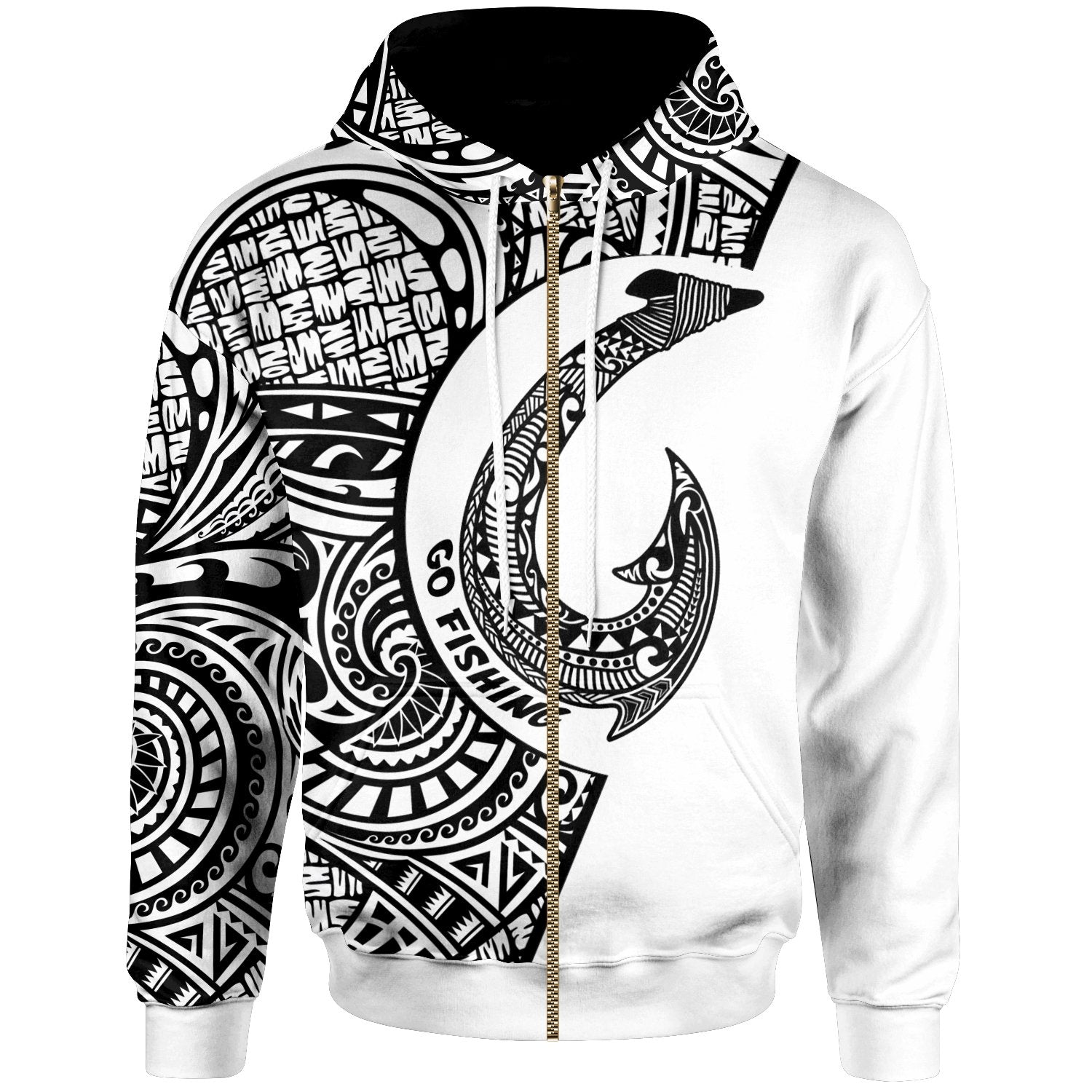 American Samoa Zip Hoodie Hook Tattoo Unisex White - Polynesian Pride