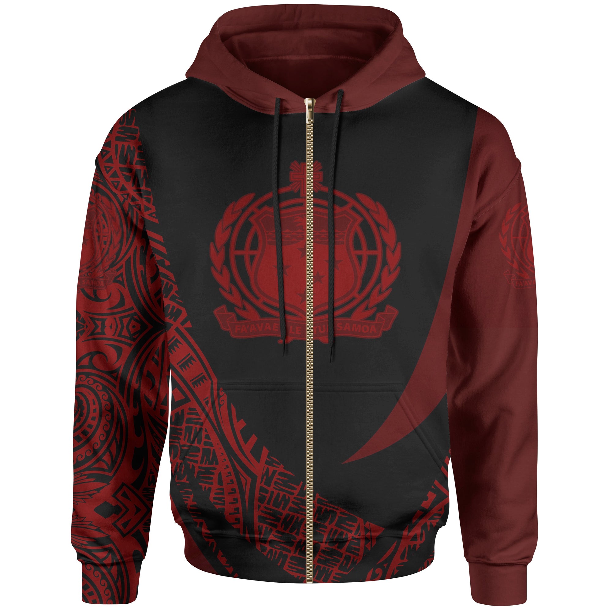 Samoa Zip Hoodie Red Polynesian Patterns Sport Style Unisex Black - Polynesian Pride