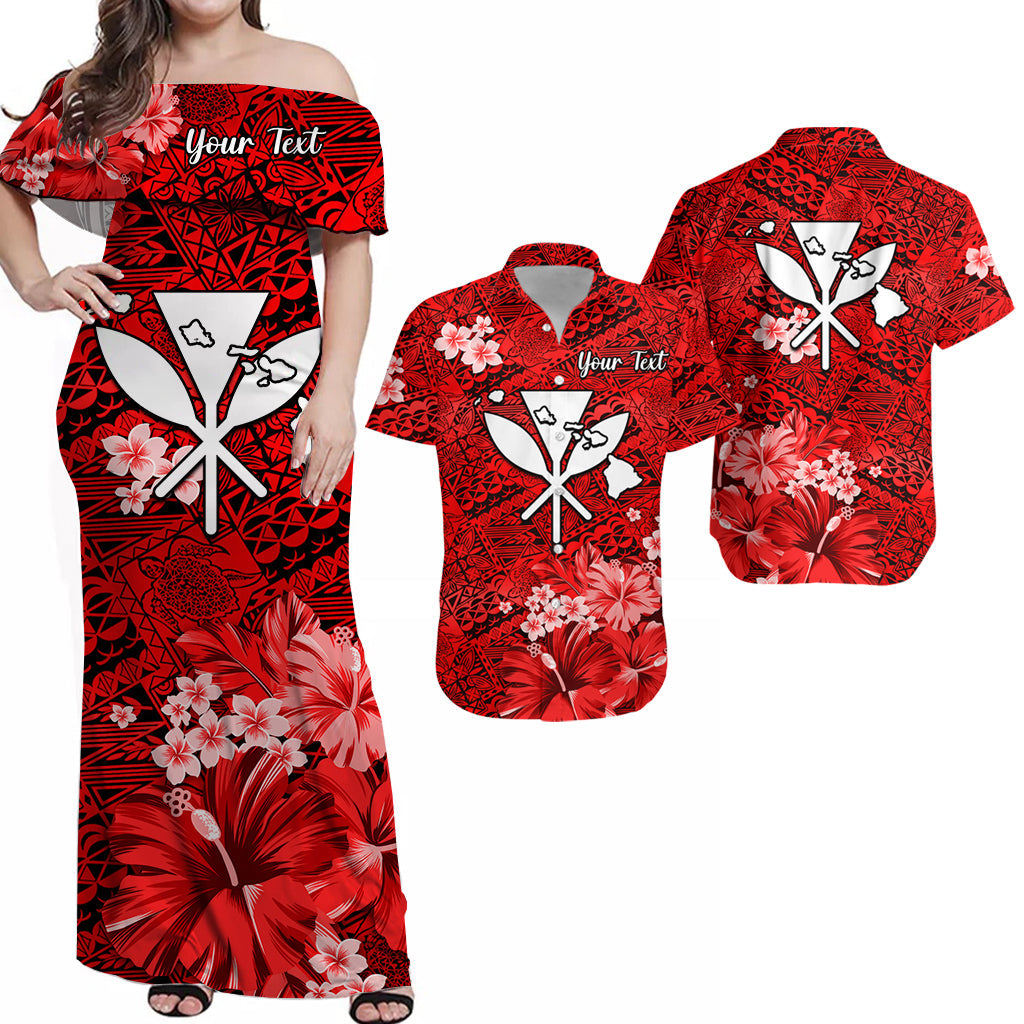 Custom Polynesian Matching Hawaiian Outfits For Couples Hawaiian Map with Kanaka Red Flowers LT13 Red - Polynesian Pride