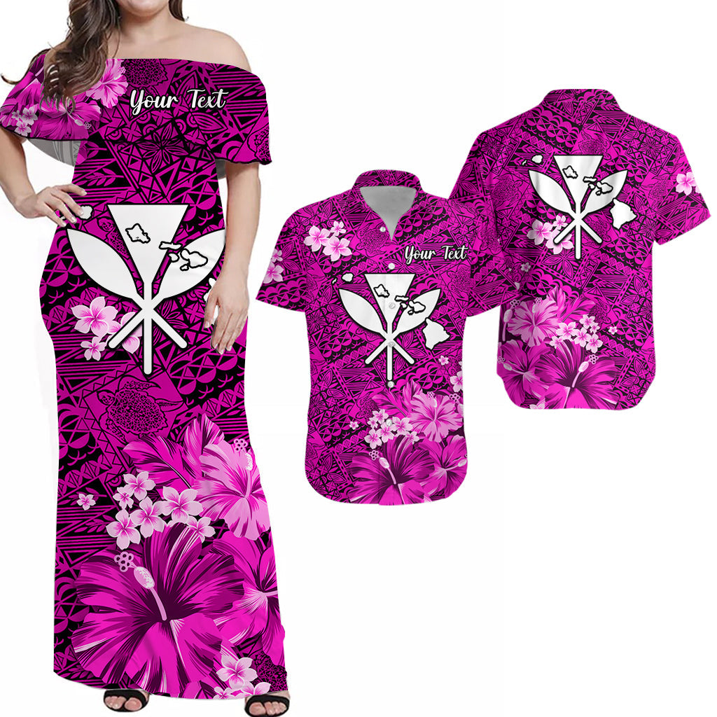 Custom Polynesian Matching Hawaiian Outfits For Couples Hawaiian Map with Kanaka Pink Flowers LT13 Pink - Polynesian Pride